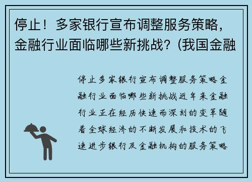 停止！多家银行宣布调整服务策略，金融行业面临哪些新挑战？(我国金融服务业存在的问题和面临的发展机遇及发展对策)