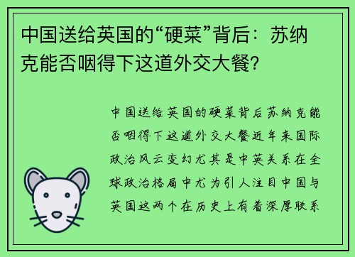 中国送给英国的“硬菜”背后：苏纳克能否咽得下这道外交大餐？
