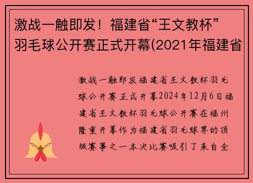 激战一触即发！福建省“王文教杯”羽毛球公开赛正式开幕(2021年福建省羽毛球巡回赛)