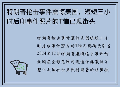 特朗普枪击事件震惊美国，短短三小时后印事件照片的T恤已现街头