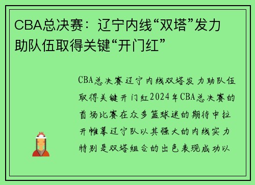 CBA总决赛：辽宁内线“双塔”发力 助队伍取得关键“开门红”
