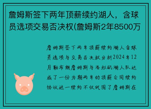 詹姆斯签下两年顶薪续约湖人，含球员选项交易否决权(詹姆斯2年8500万顶薪与湖人续约)
