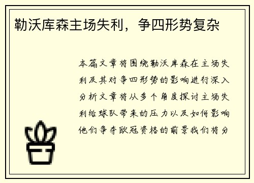 勒沃库森主场失利，争四形势复杂
